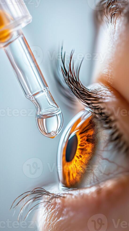 a woman's eye is being filled with an eye drop photo