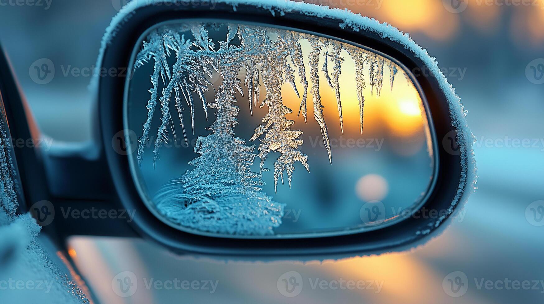 a car side view mirror with frost on it photo
