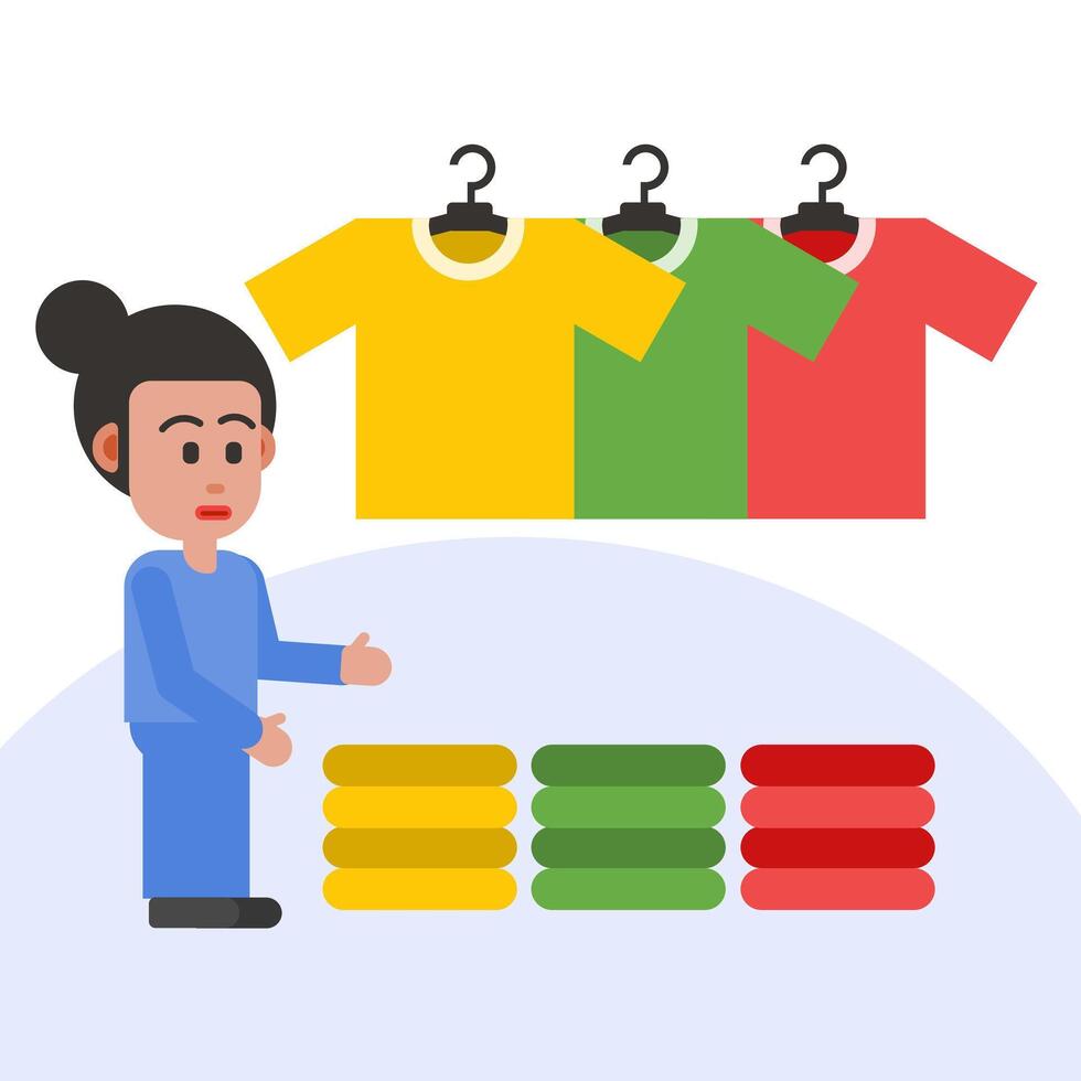 Woman choosing clothes on a hanger. Flat style vector