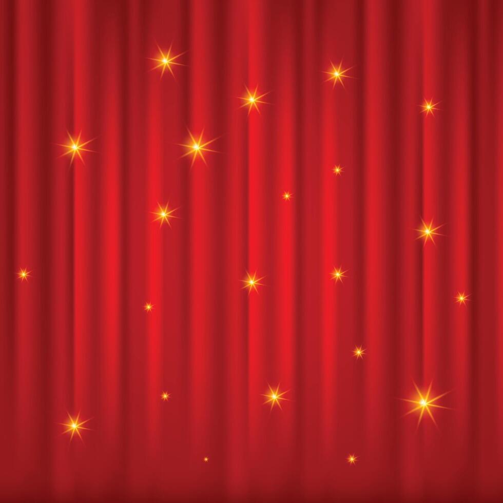 Red curtain with shining stars background vector