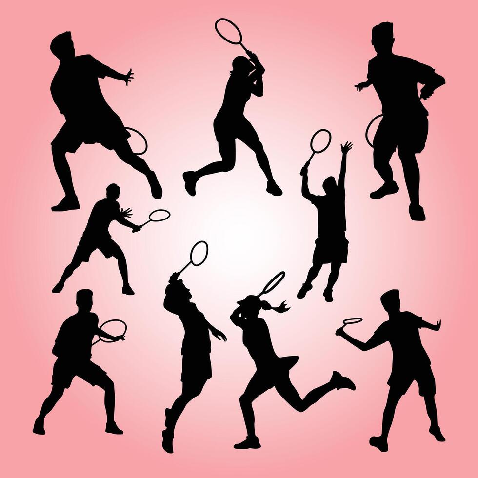 Badminton player silhouette collection. vector