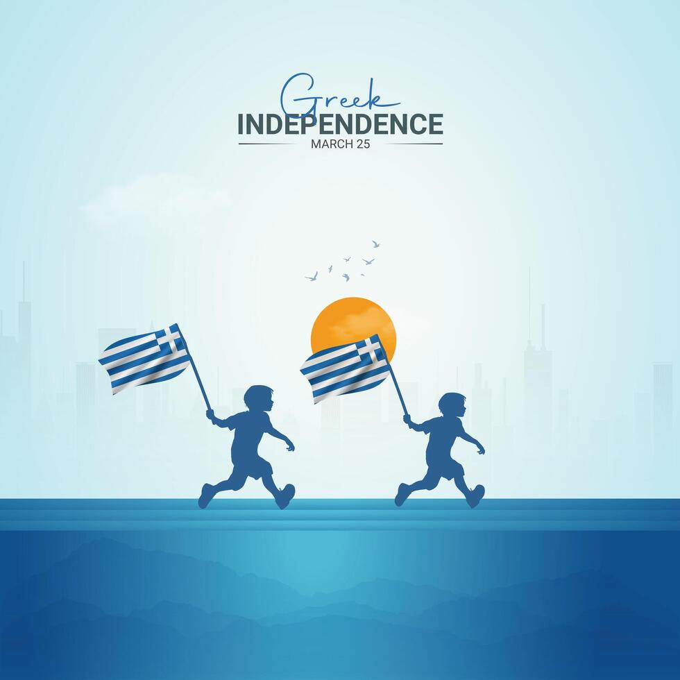 Greece happy independence day greeting card, banner illustration. Greek national holiday 25th of March design element vector