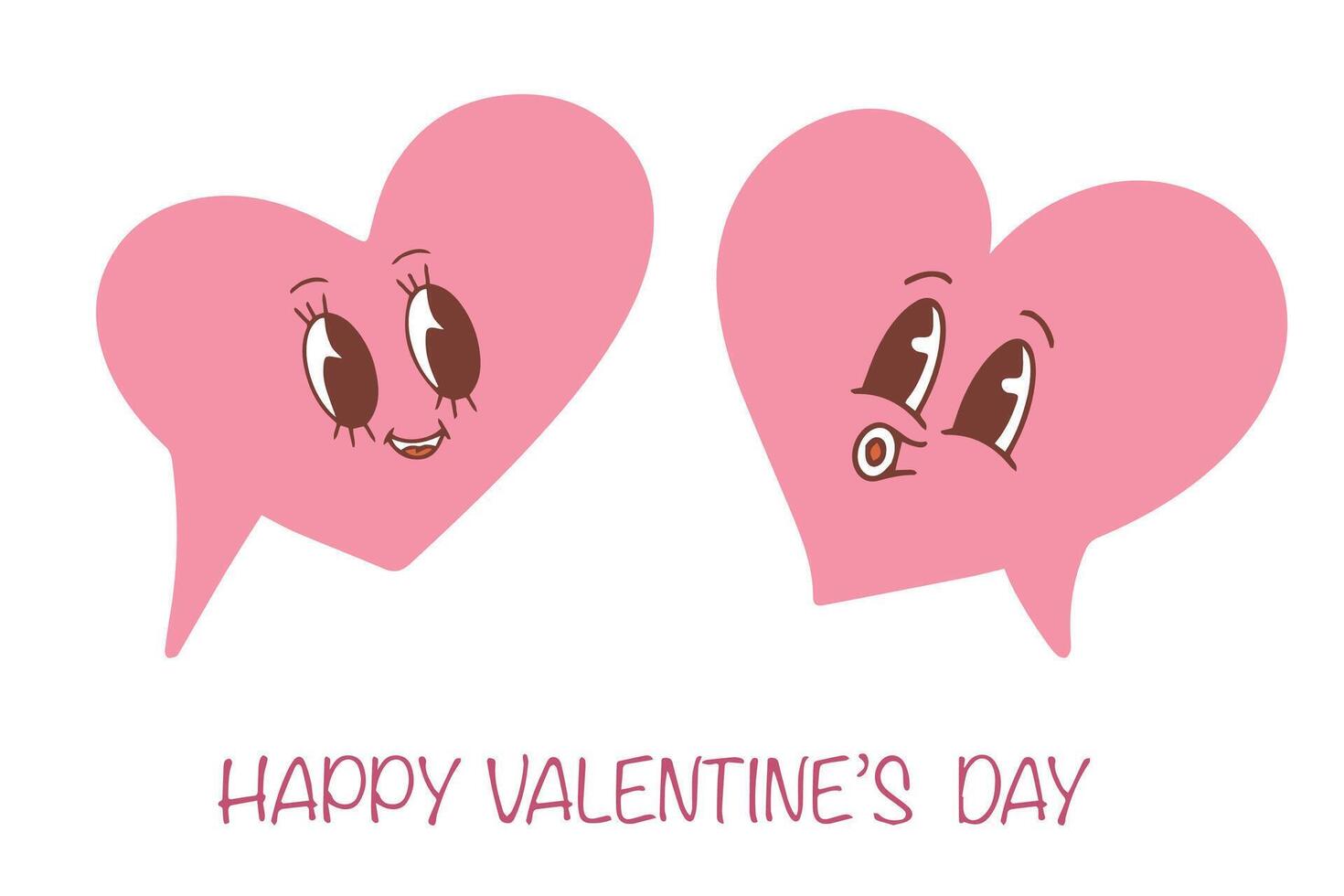 Cute pink speech bubbles in the shape of kawaii hearts. Hand drawn valentine. Joyful concept of a couple in love. Two cute hearts, kawaii. vector