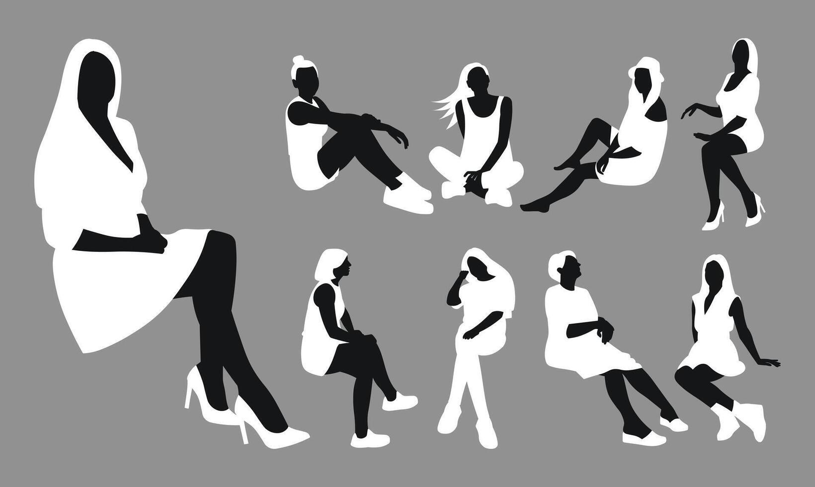 Female people, black body silhouette vector