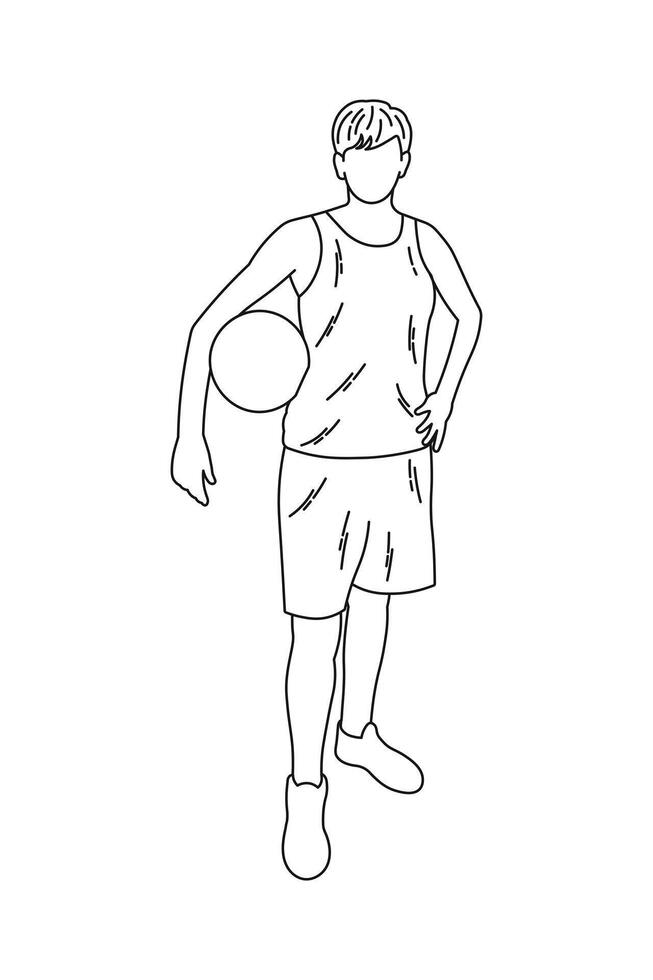 Young female basketball player poses confidently with a ball during practice vector