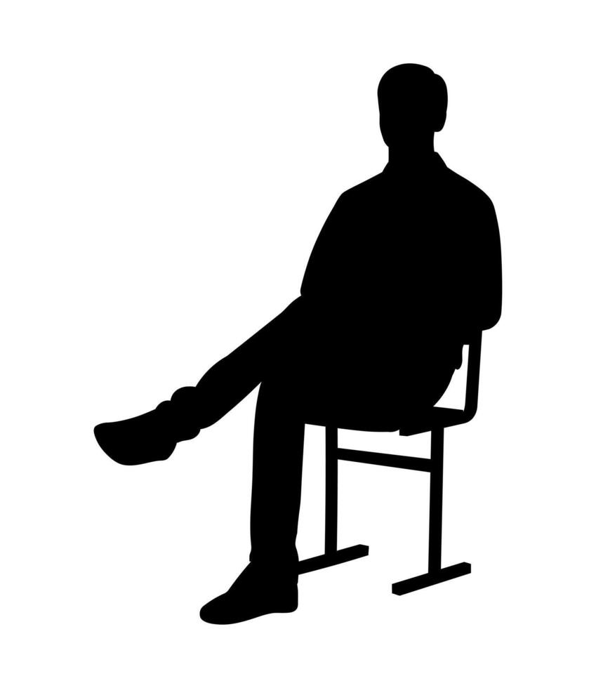 Man sitting on a chair, male black silhouette vector