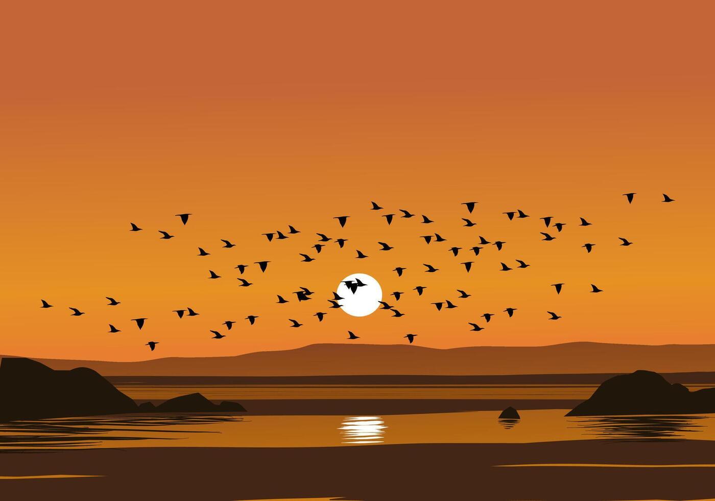 Flock of birds flying over the beach vector
