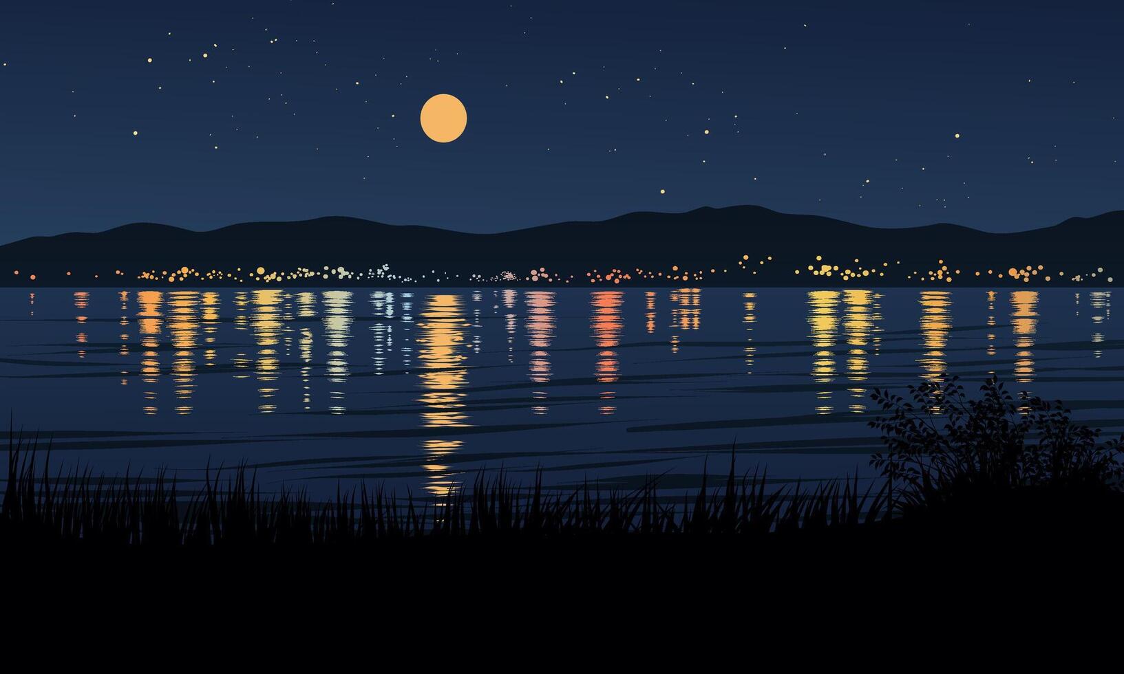 River with city view at night vector