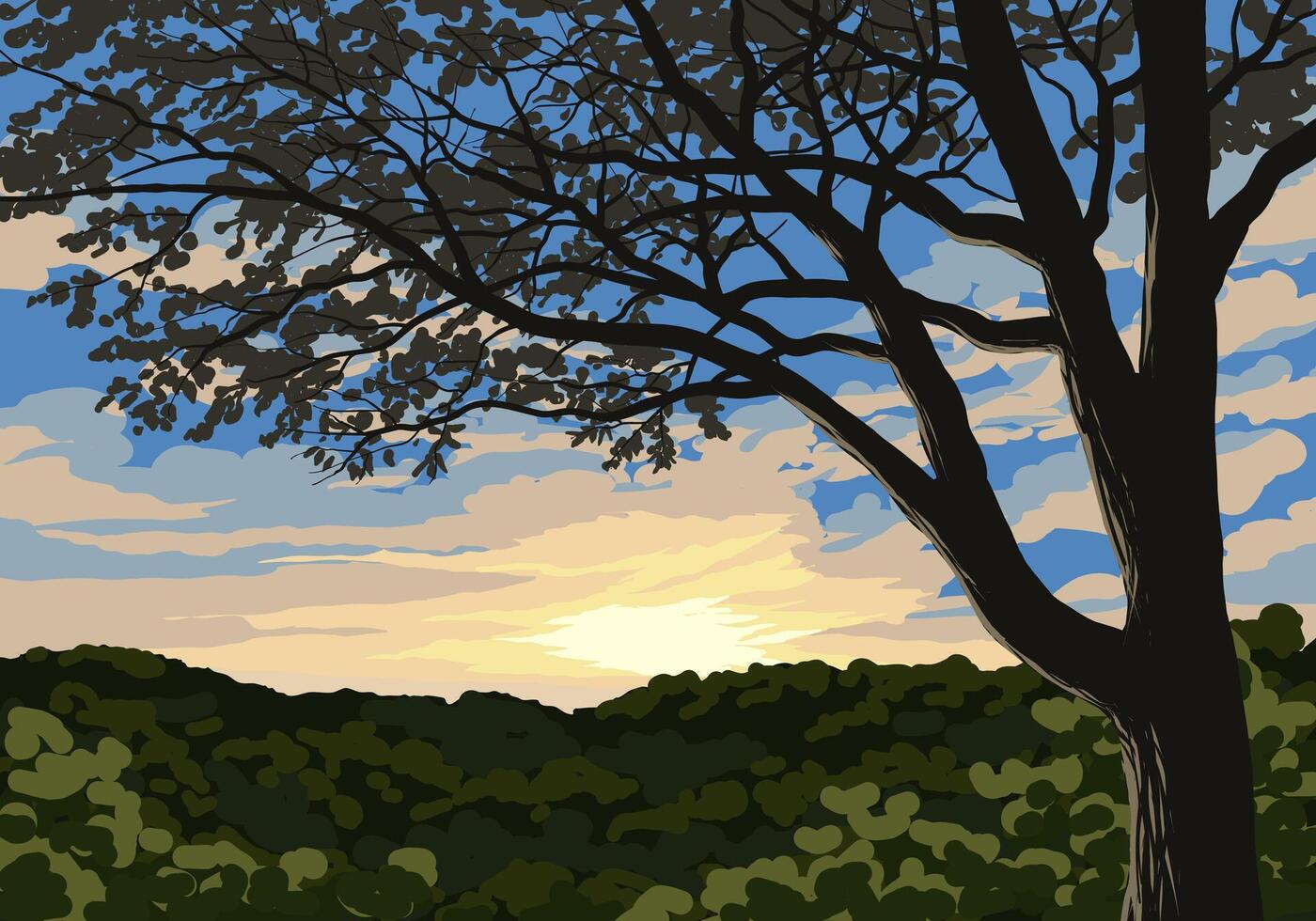 Closeup of a tree against morning sky vector