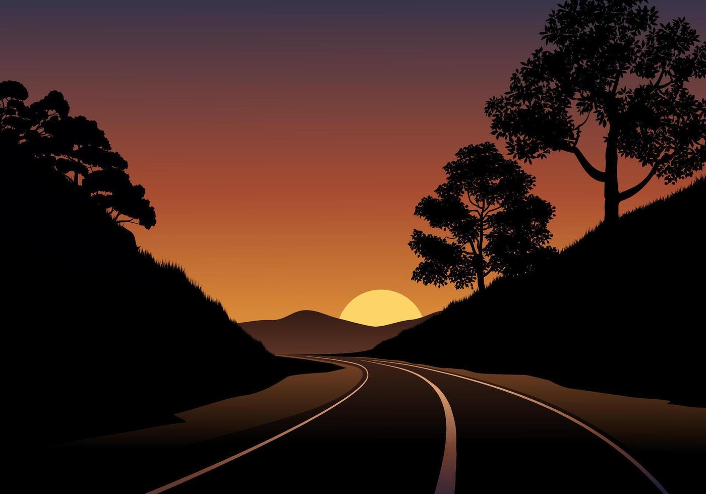 Empty road with sunset in thr background vector