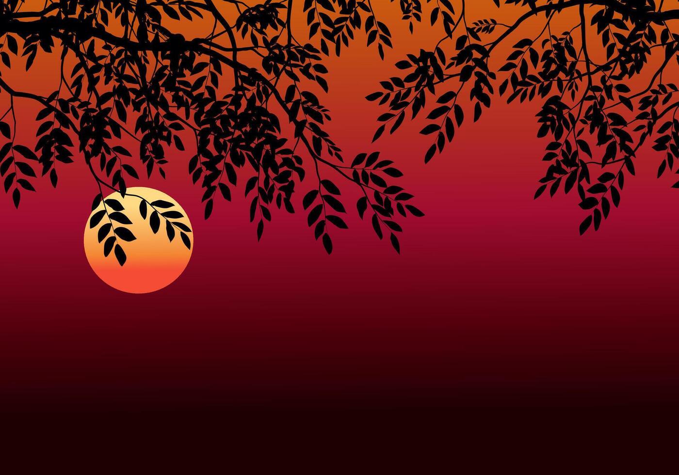 sunset background with branches and sunset vector