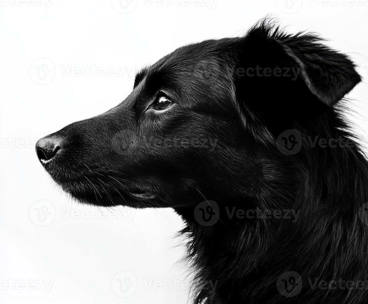 Black dog profile portrait showcasing features and expressions against a plain background photo
