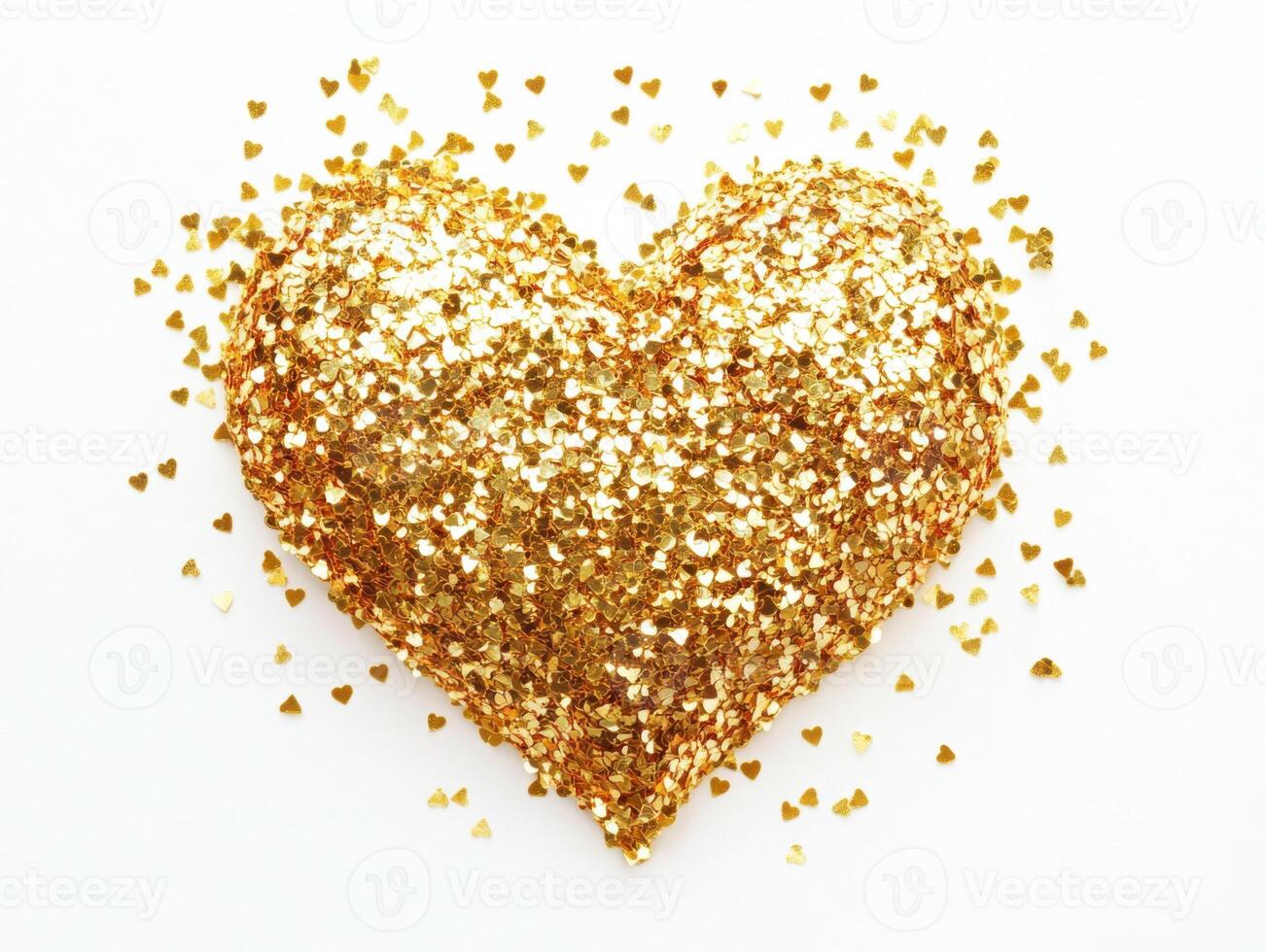 Golden heart shape made of glitter on white background creates a festive and cheerful atmosphere for celebrations photo