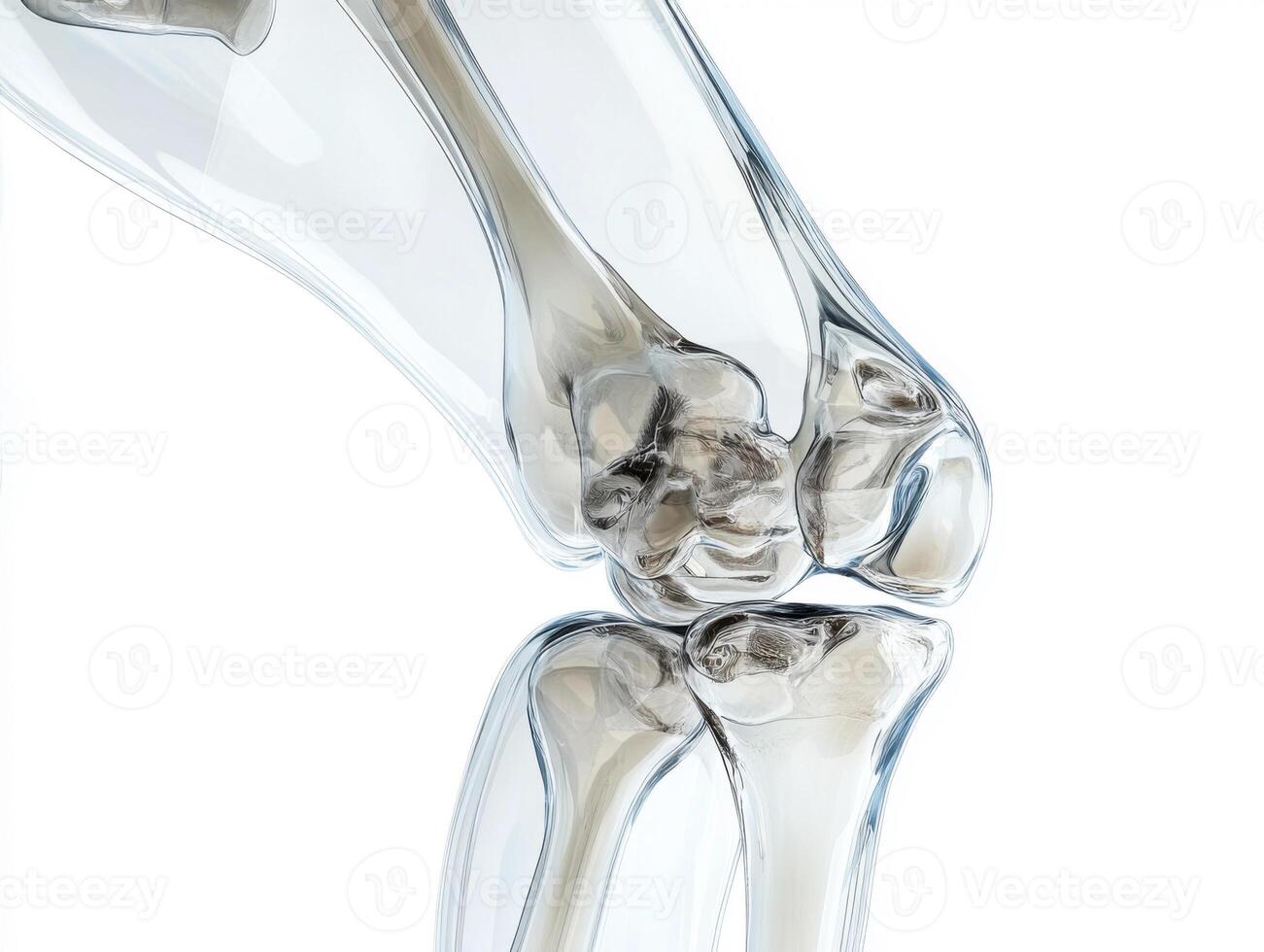 Detailed view of a human knee joint highlighting bone structure and cartilage at an anatomical study level photo