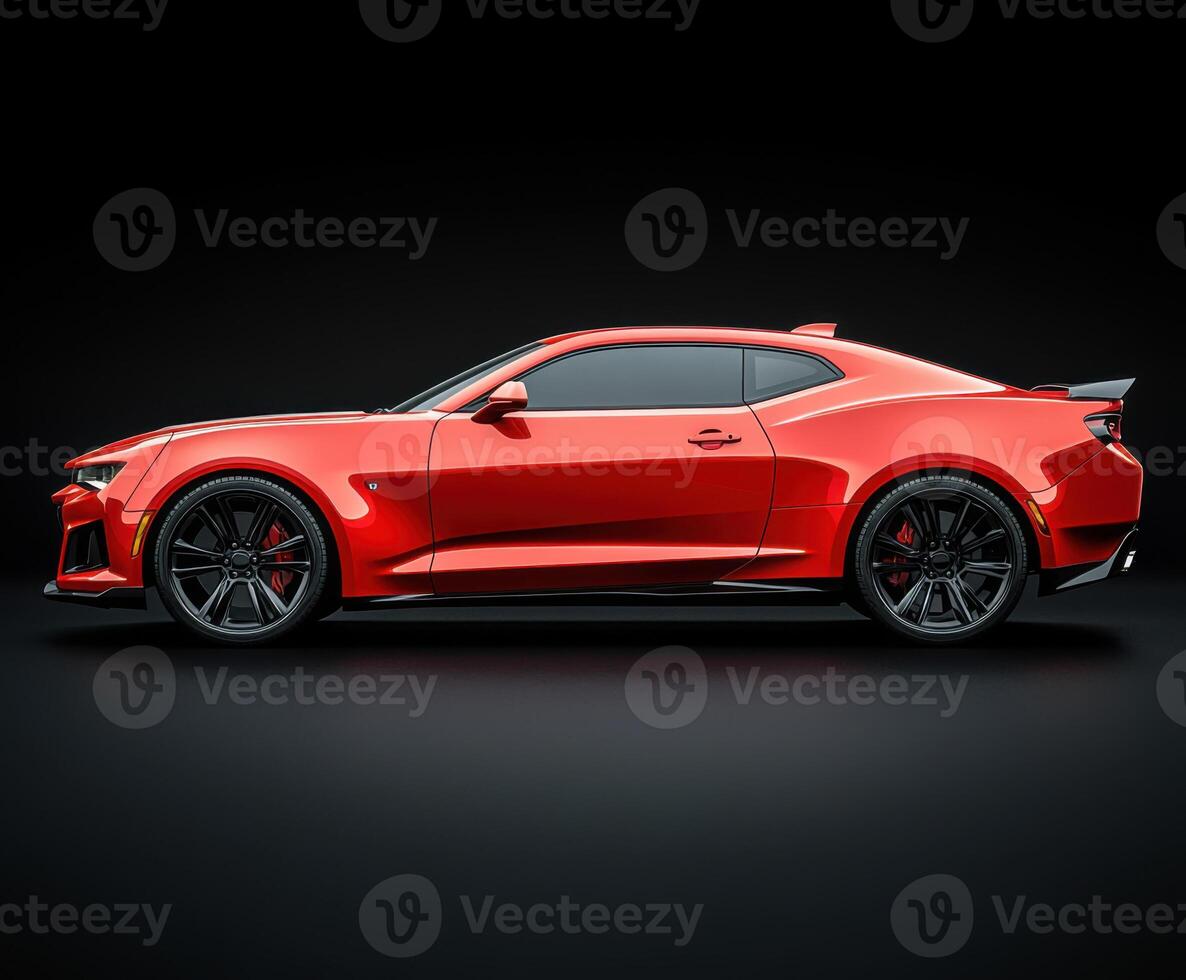 Sleek red sports car parked against a dark backdrop showcasing modern automotive design and power photo