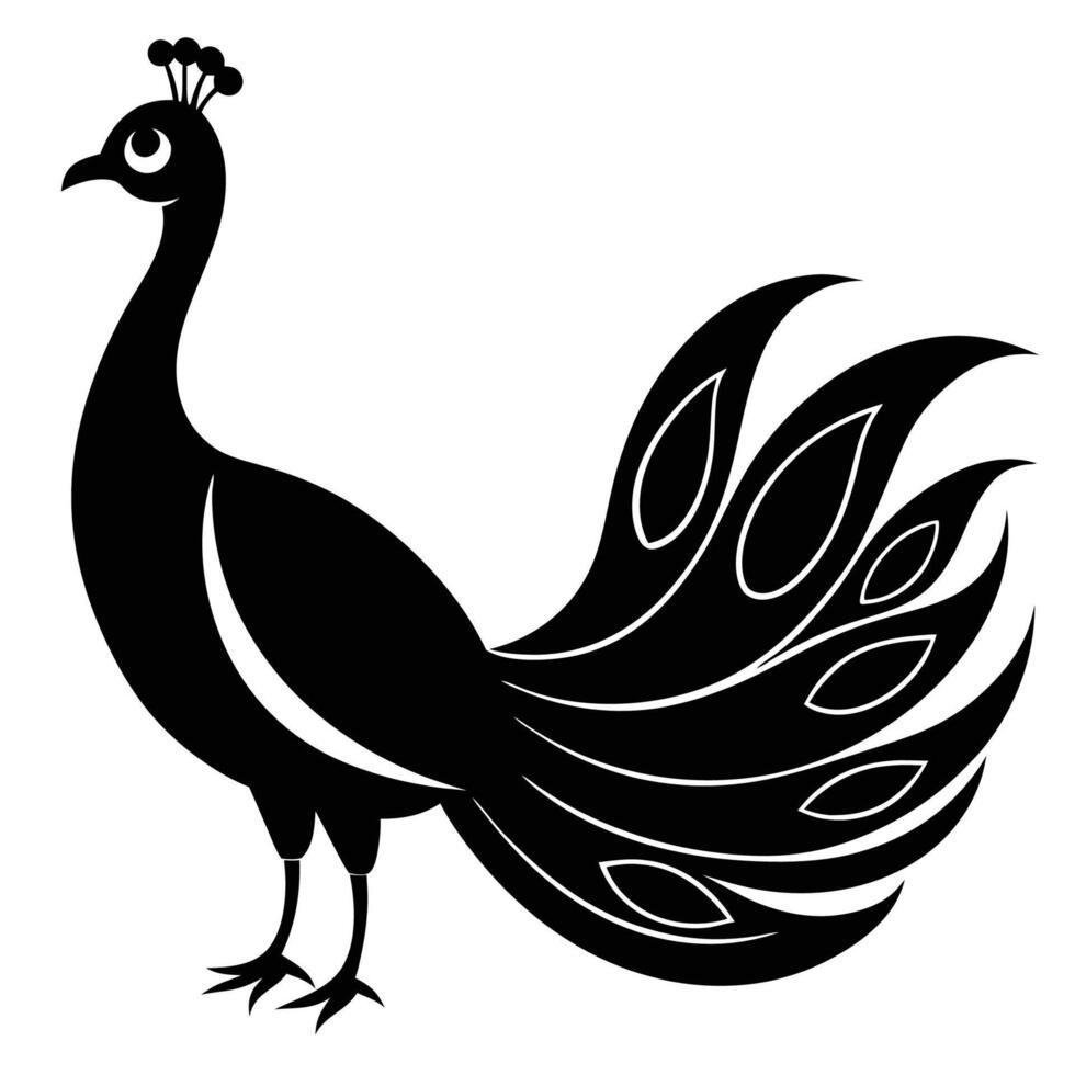 A striking, stylized silhouette of a peacock. vector