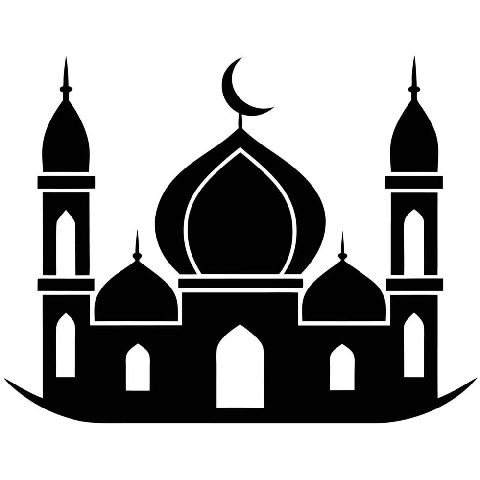 A stylized, black silhouette of a mosque, enclosed within a circular frame. vector