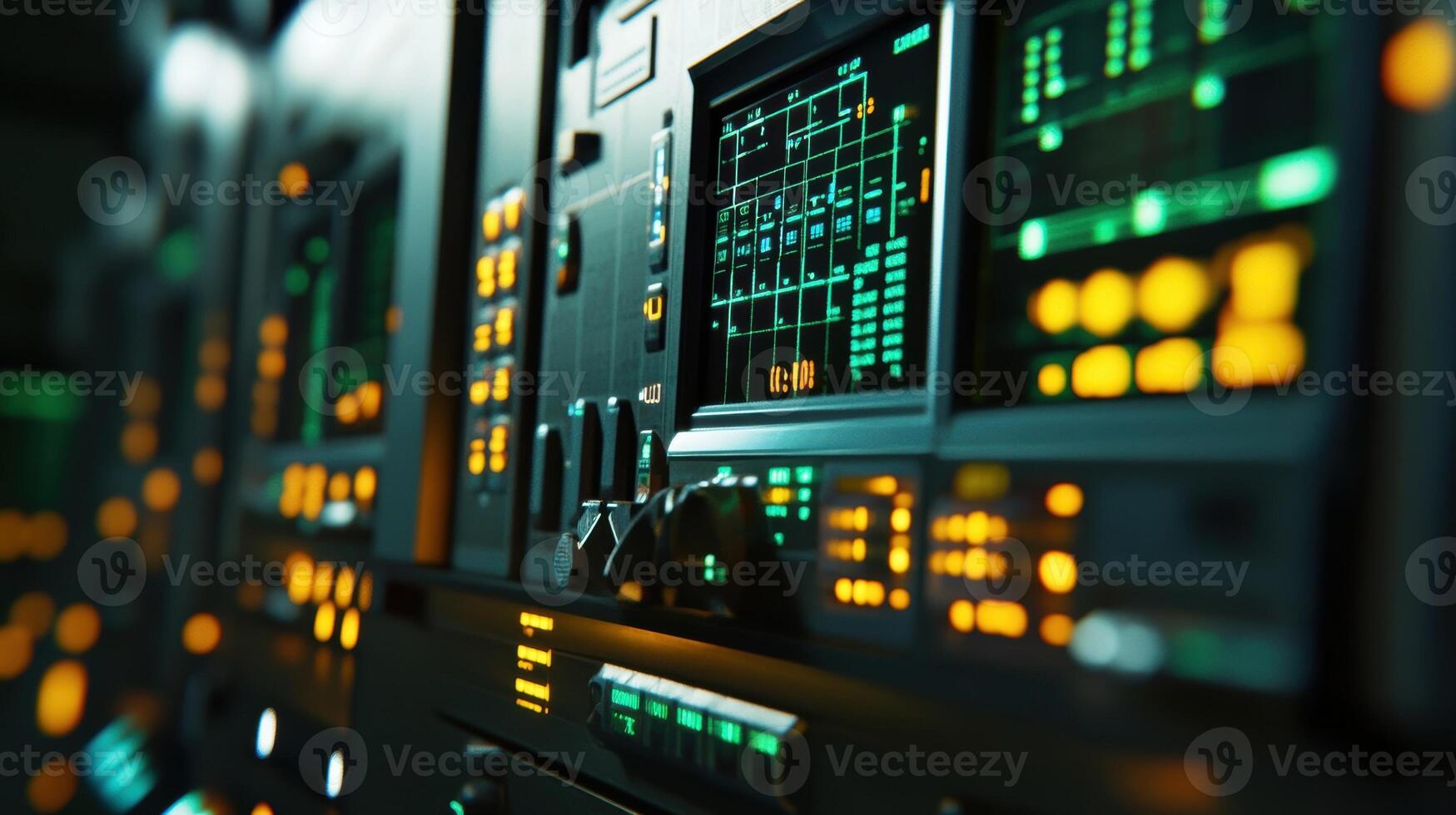 A closeup of a control panel interface with digital readouts of kilowatt usage historical data trends and predictive analytics for future energy needs in a production line photo