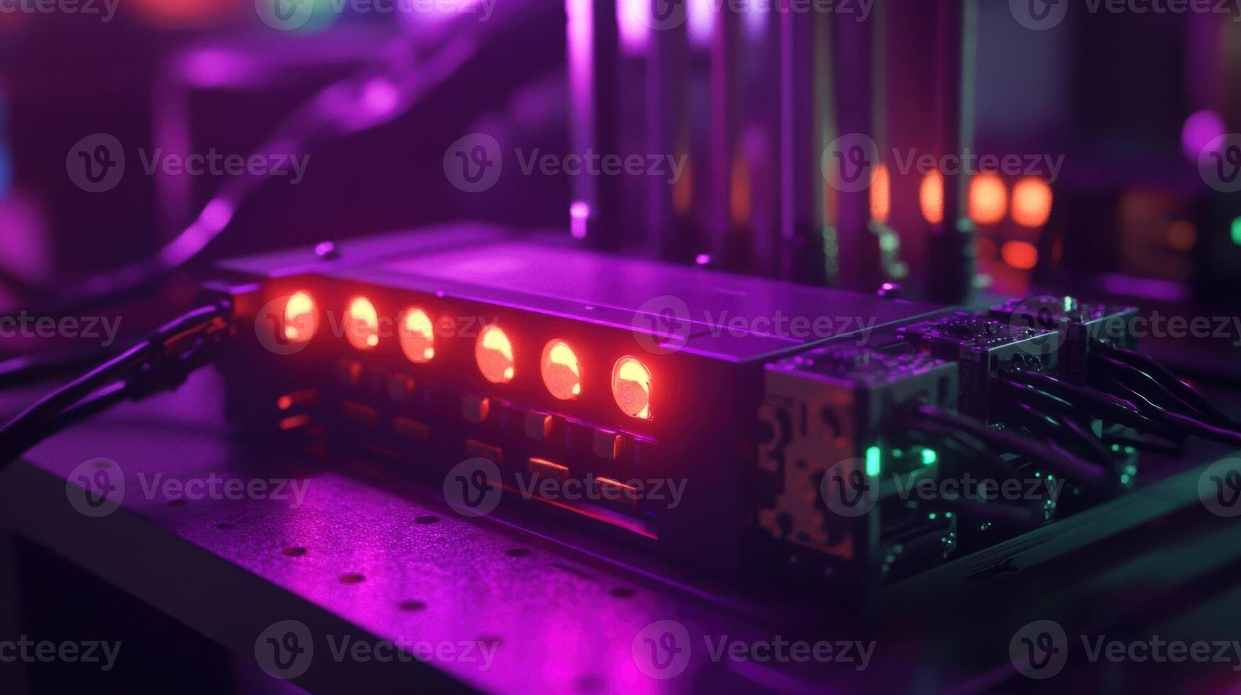A closeup of a wireless distribution point with multiple signal indicators surrounded by various industrial tools showcasing the versatile applications of 5G connectivity in manufacturing photo