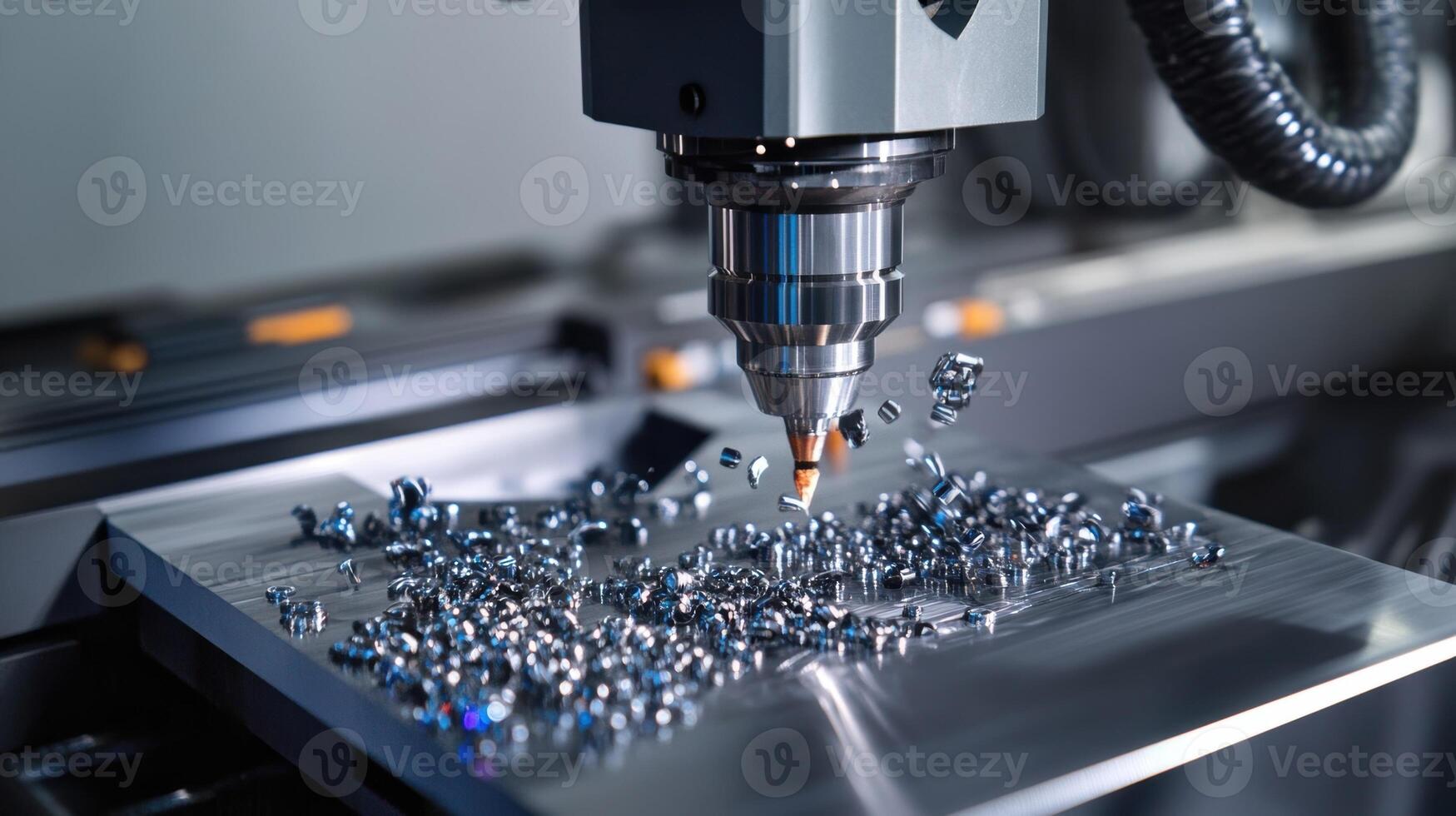 A detailed view of a worker operating a CNC machine with sharp focus on the control panel and the machines moving parts emphasizing advanced manufacturing technology supporting domesti photo