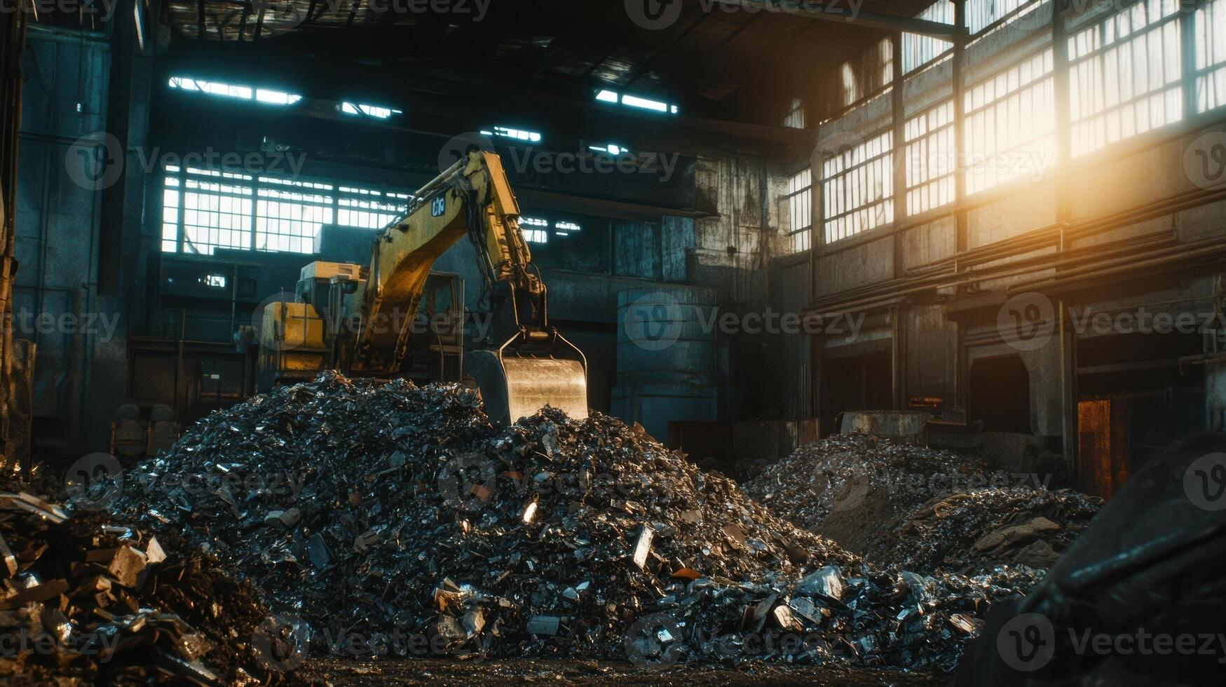 A view illustrating a careful hand sorting operation where workers separate metal components from a bulk pile of mixed waste materials emphasizing human involvement in the recyclin photo