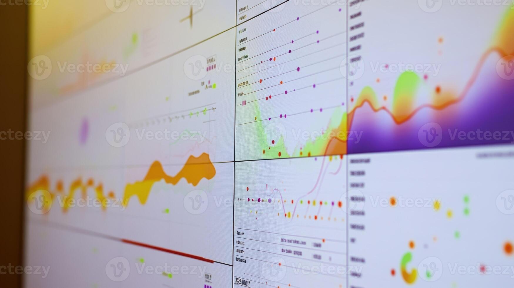A closeup of a screen displaying a predictive analytics software interface with colorful graphs indicating trends and projected maintenance schedules photo