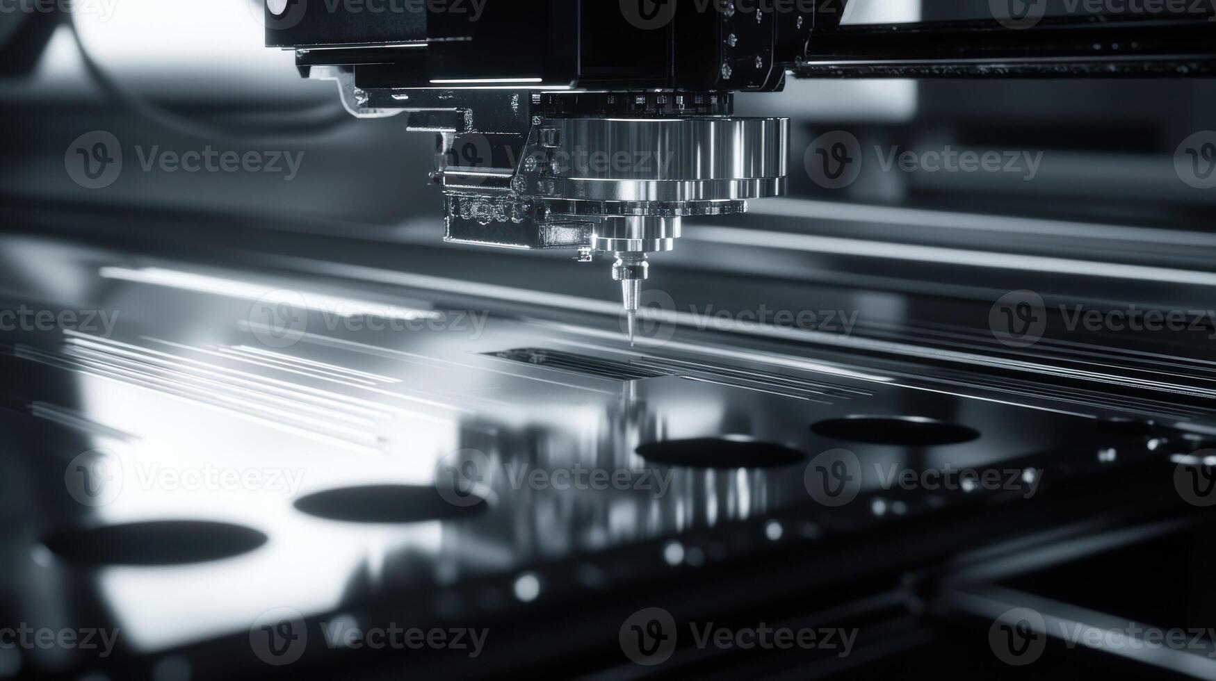A closeup of robotic laser ting machinery with a focused beam precisely ting through thick sheets of metal demonstrating both the power and accuracy of automation in fabrication photo