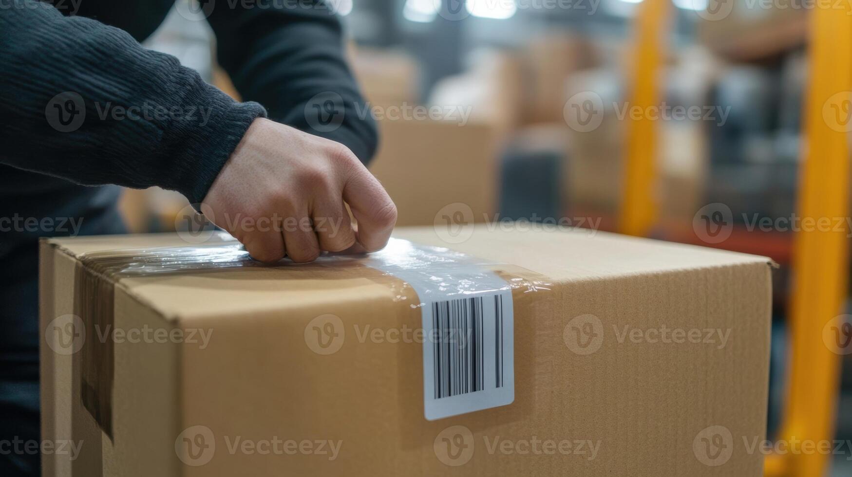 A closeup of an RFID tag being attached to a shipment box showcasing the technology that enables precise tracking throughout the supply chain journey photo