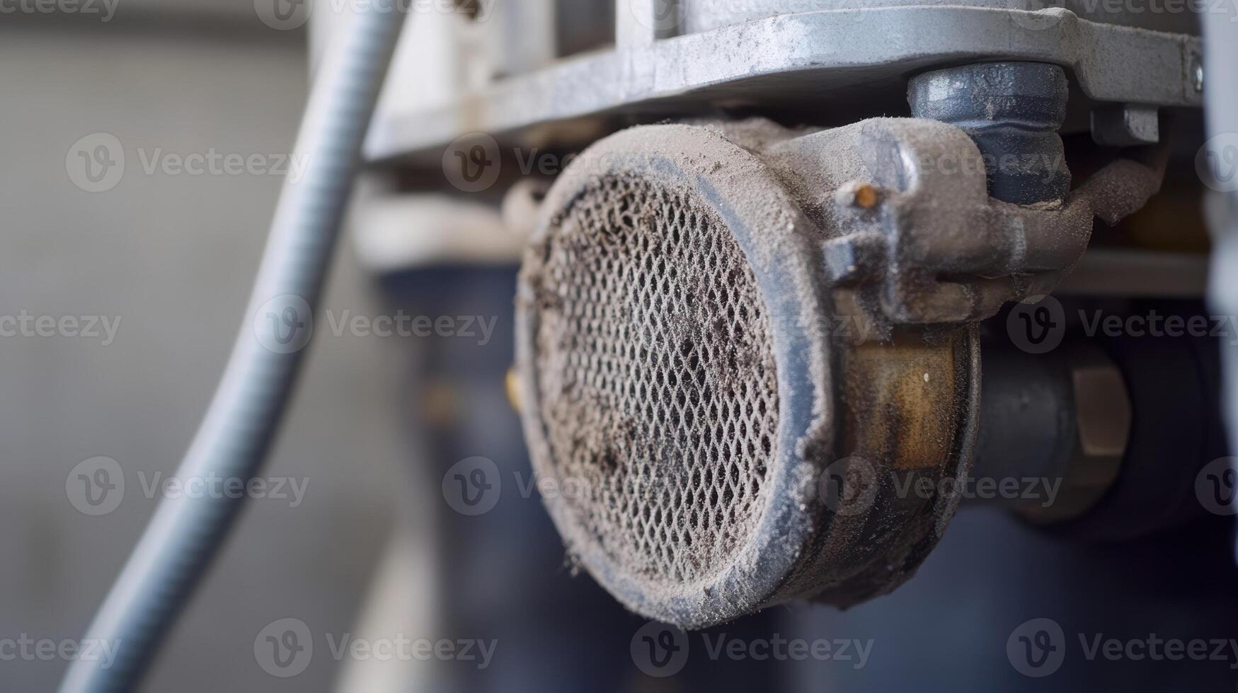 A closeup of a filtered air intake on a compressor showing the accumulation of dust that needs to be addressed to maintain efficiency photo