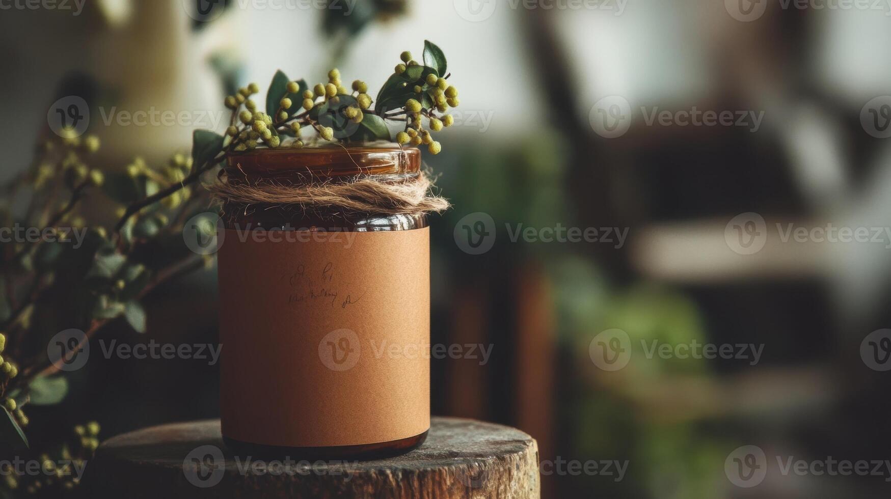 A detailed view of a kraft paper label affixed to a jar the label adorned with plantbased inks and featuring a beautiful handwritten logo photo