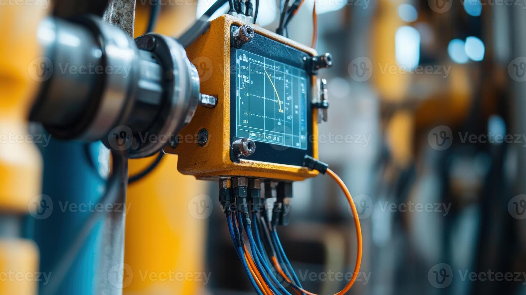 A closeup of a data collection device attached to industrial equipment ...