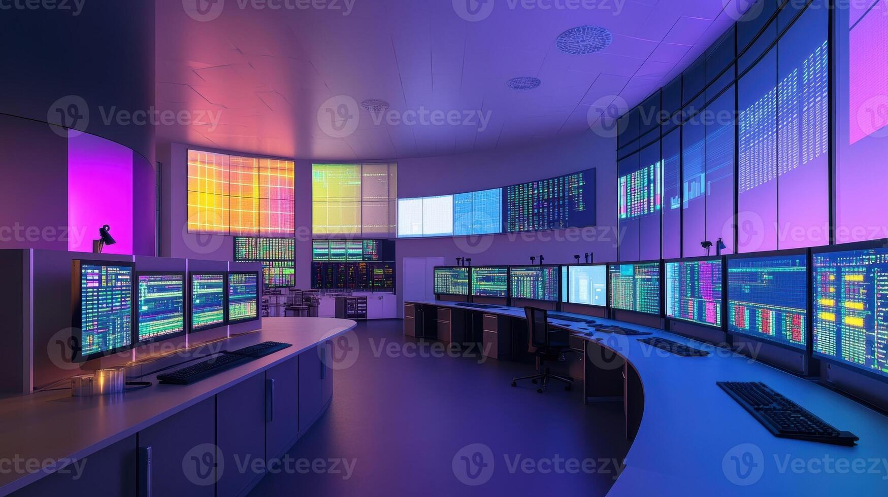 A shot of an industrial control room showcasing multiple screens filled with realtime analytics and AIgenerated forecasts harmonizing human decisionmaking with technology photo