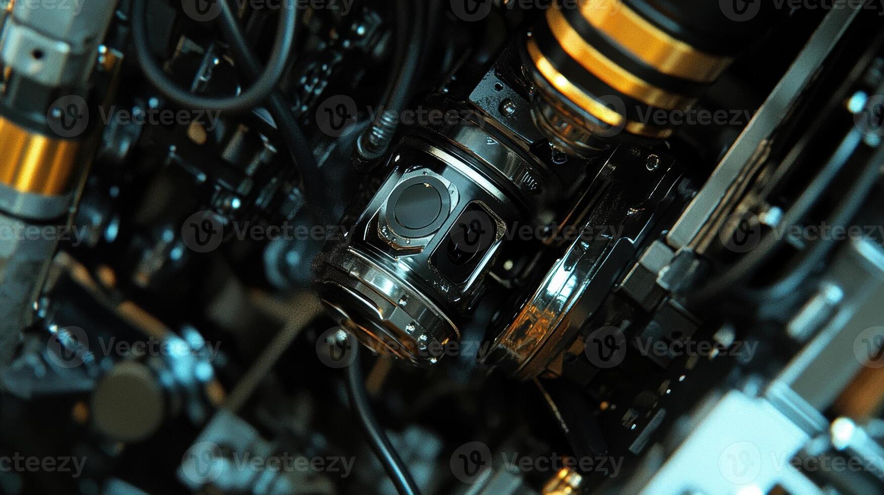 An inspection camera inserted into a complex machine assembly revealing internal components and their condition under low light photo