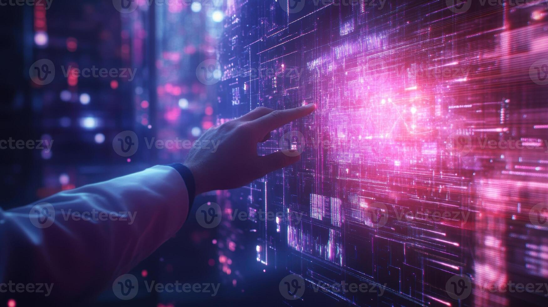 An engineer adjusts camera angles on a remote control interface as vibrant visual data updates cascade in realtime highlighting the interconnectedness of modern factory systems photo