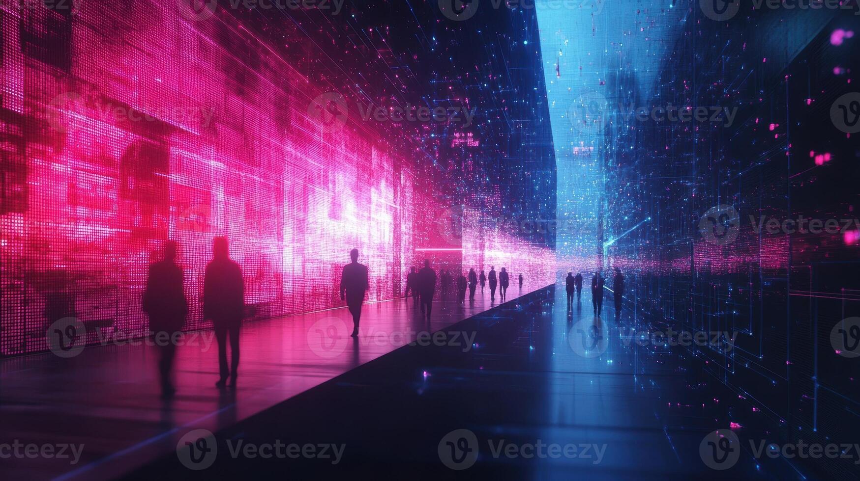 A detailed view of a digital platforms mentorship feature showing profiles of experienced workers alongside discussion threads with workstations in the distance photo