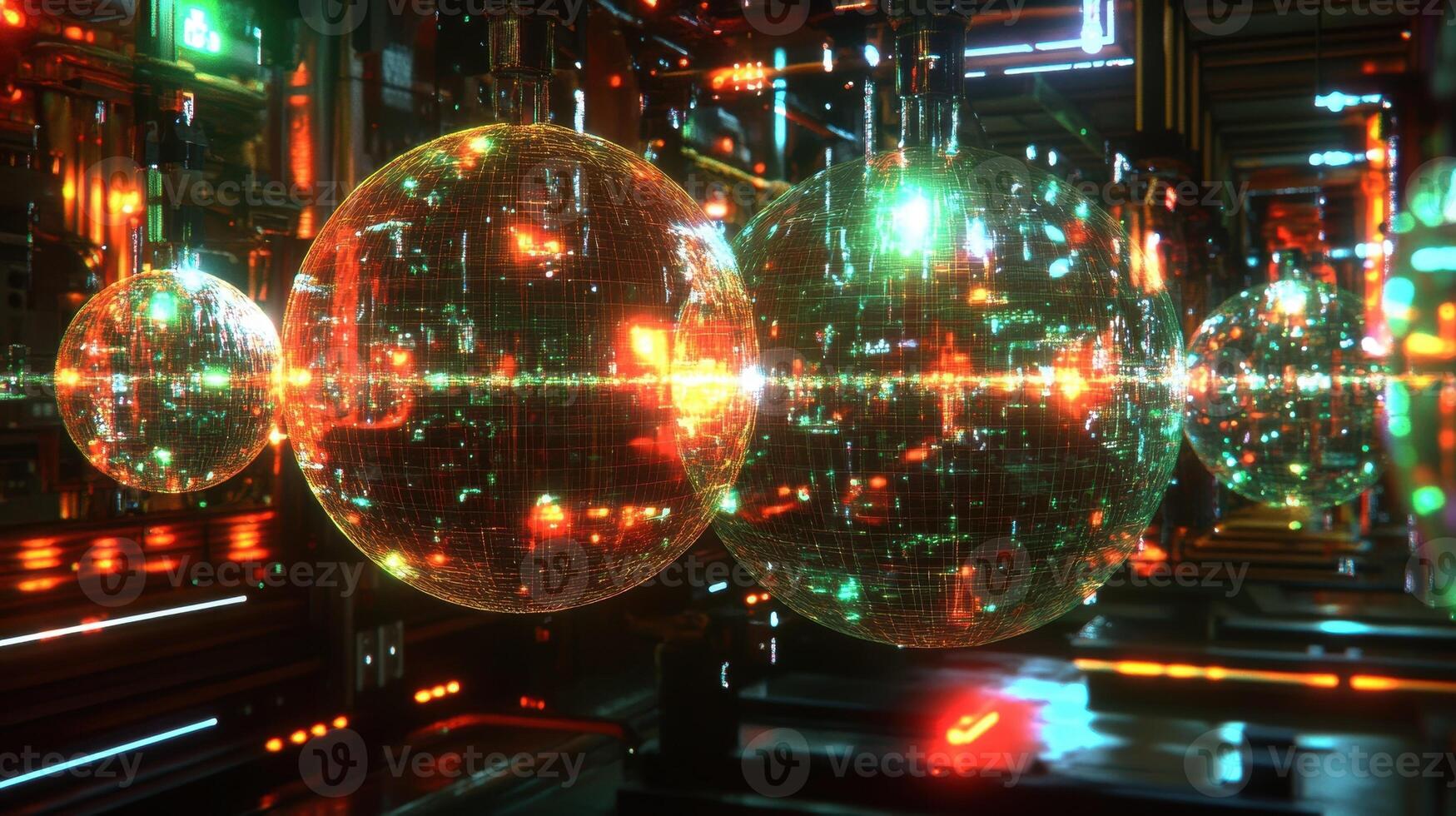 An image capturing the detailed surfaces of multiple connected nodes showing their scalability with various sizes and placement options in a vibrant industrial location photo