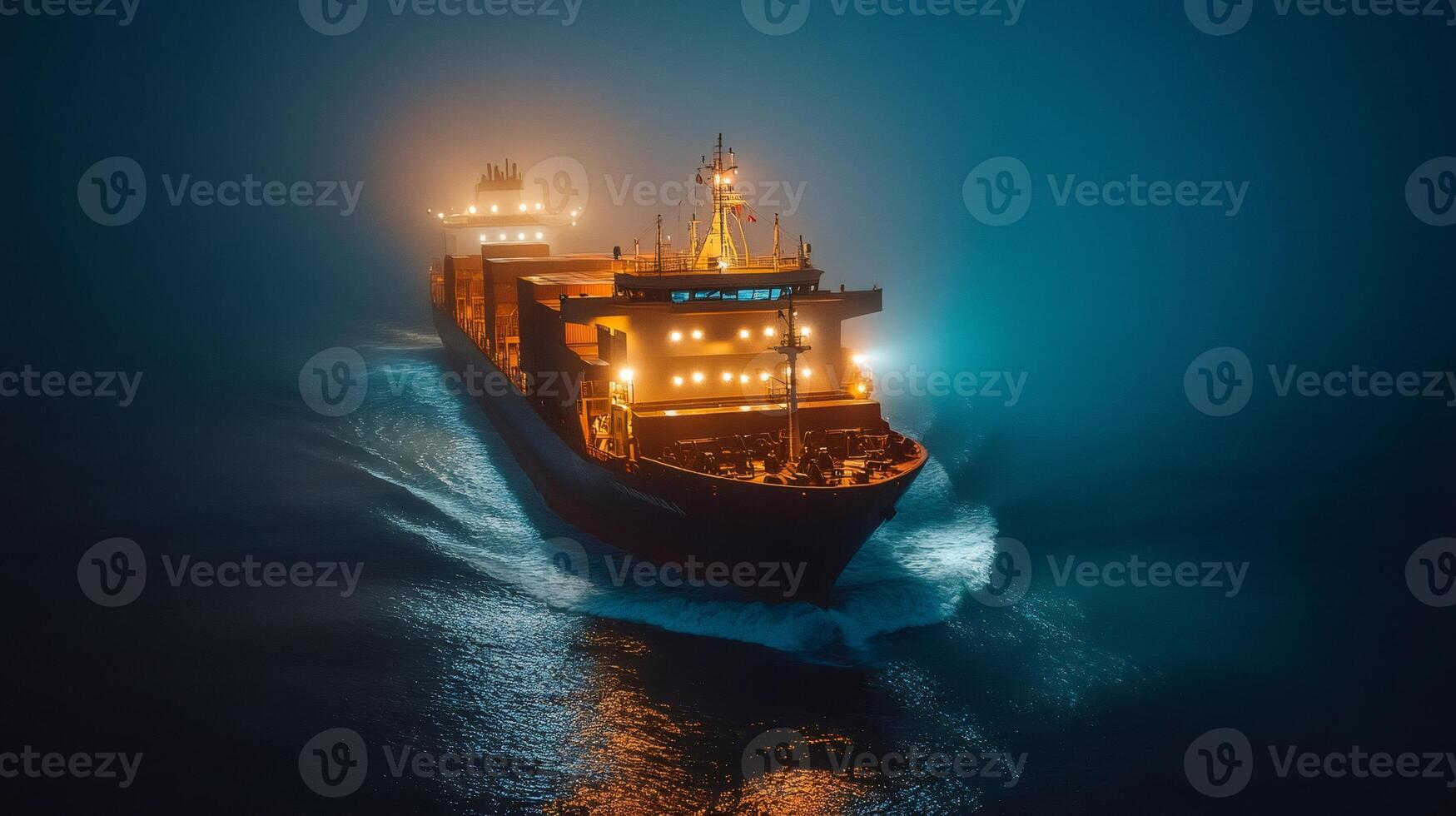 Large container ship sailing at night. photo