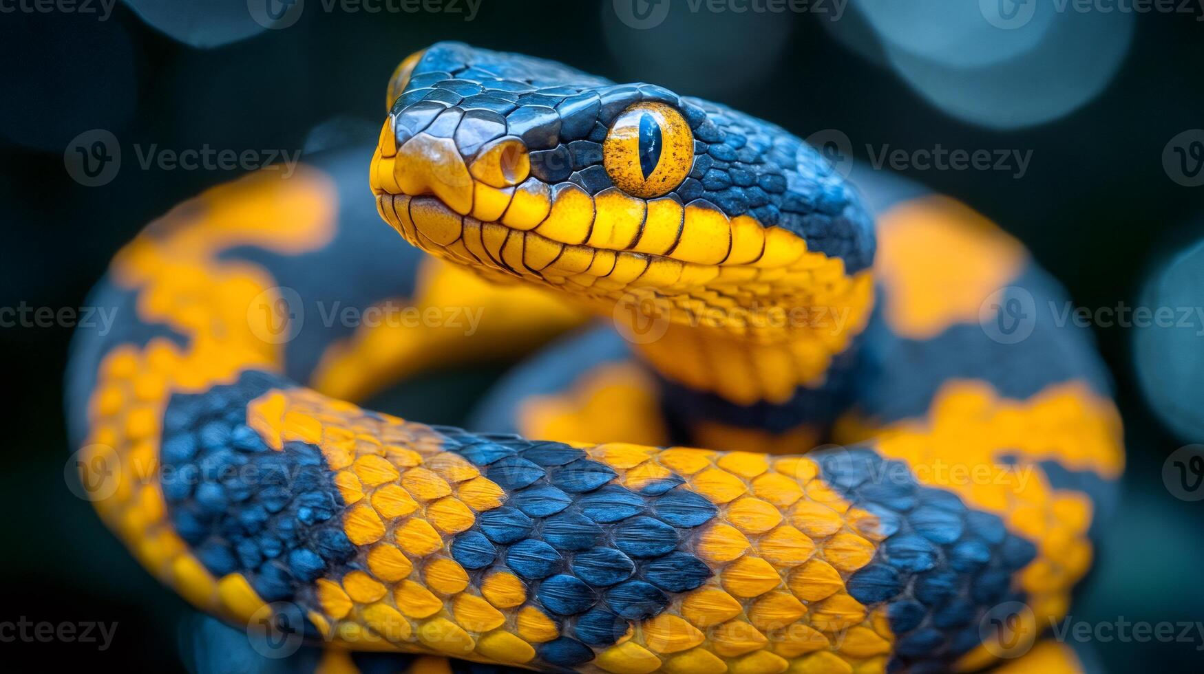 Mangrove pit viper showing its impressive colors and scales photo
