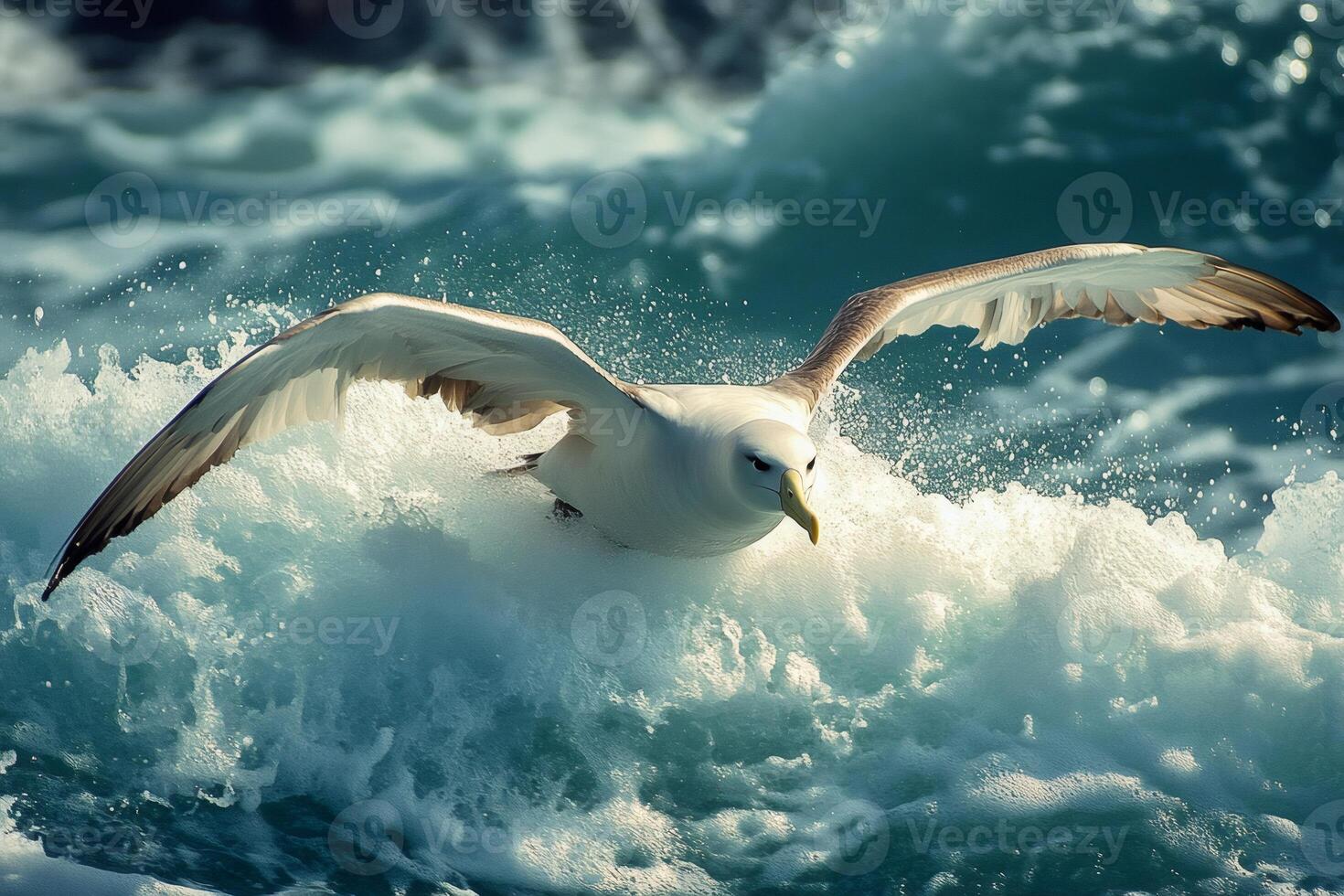 Majestic wandering albatross gliding over ocean waves photo