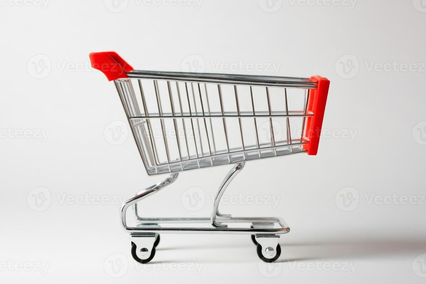 Shopping cart on a plain background, ready for grocery shopping or retail purchases photo