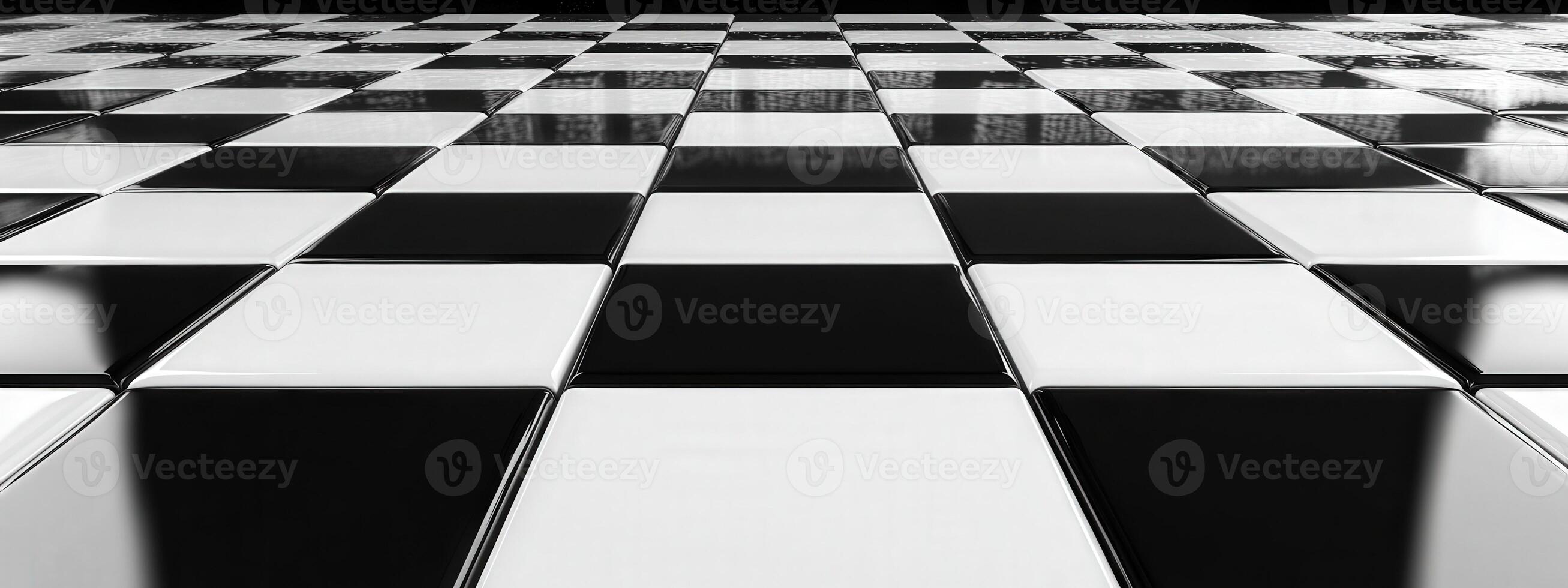 Glossy black and white chessboard pattern with soft reflections photo