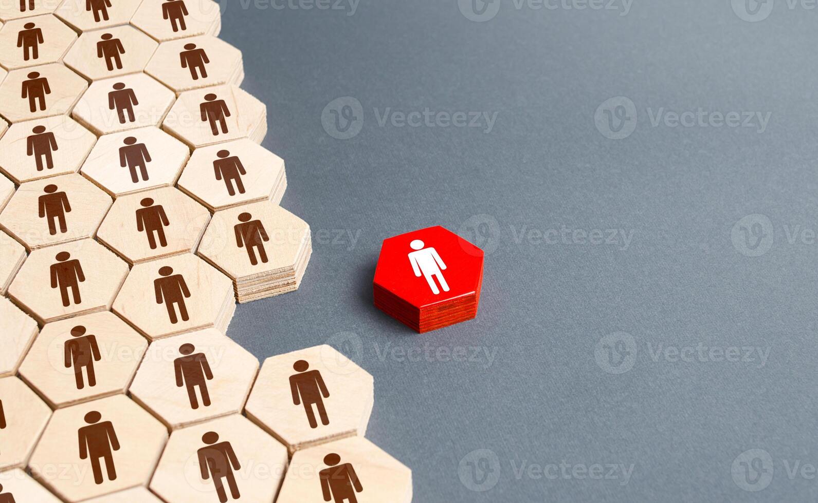 A person outside of the general structure of a people company. Exit the project, dismissal from work. Missing employee. Merging into more. Cooperation and collaboration, teamwork. Strength in unity. photo
