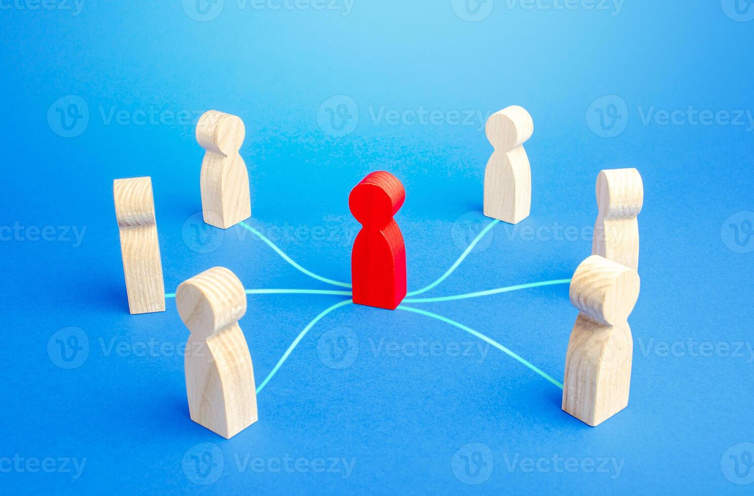 A mediator performs communication between different people. Mediation. Trust relationships, safe business deal. Broker, realtor. Political diplomatic negotiations. Leader controls the team. photo