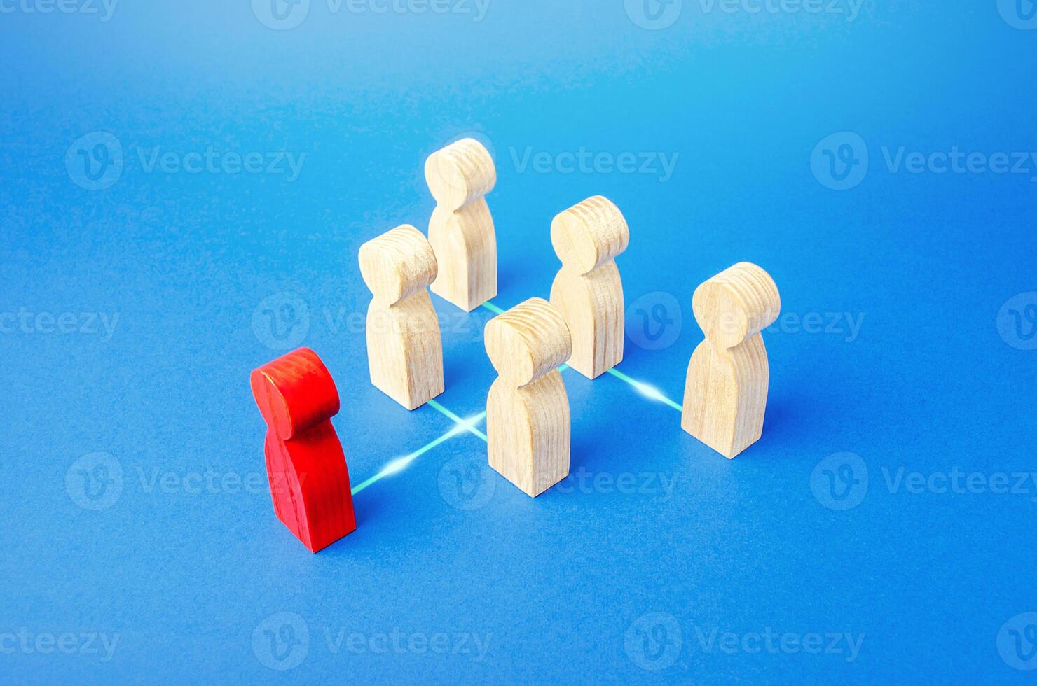 Figures of people stand in a hierarchical system order. Power and management in the company. Effective control and distribution of work responsibilities. Company leader, executive director. Leadership photo