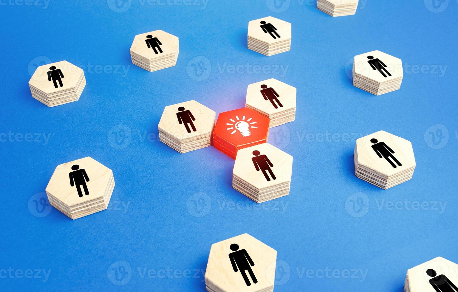 People joining forces around an idea. Realization of a business startup. Cooperation, collaboration, teamwork. Strength in unity. Achieving goal together. Innovation, fresh ideas. Business development photo