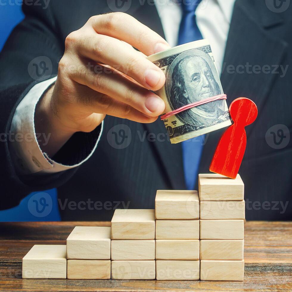 Businessman gets rid of opponent with help of bribery money. Corruption, destructive influence. Political repression. Lobbying, using illegal tools methods. Blackmail officials and senior employees. photo
