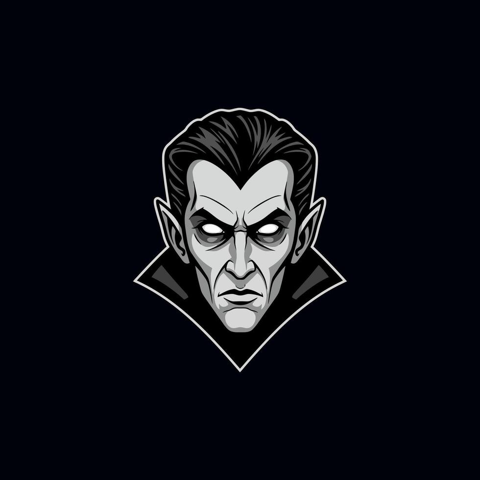 A striking portrait of a vampire, his piercing gaze and serious expression create a dark and dramatic mood. The monochrome palette enhances the gothic feel. vector
