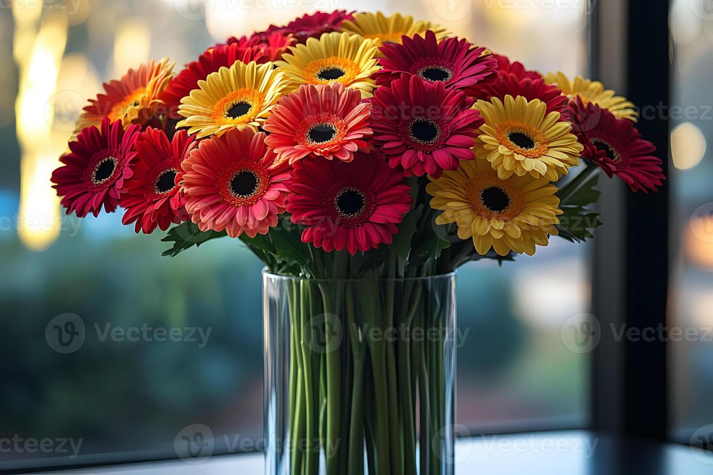 Vibrant Gerbera Daisies in Glass Vase for Home Decor and Floral Arrangements photo