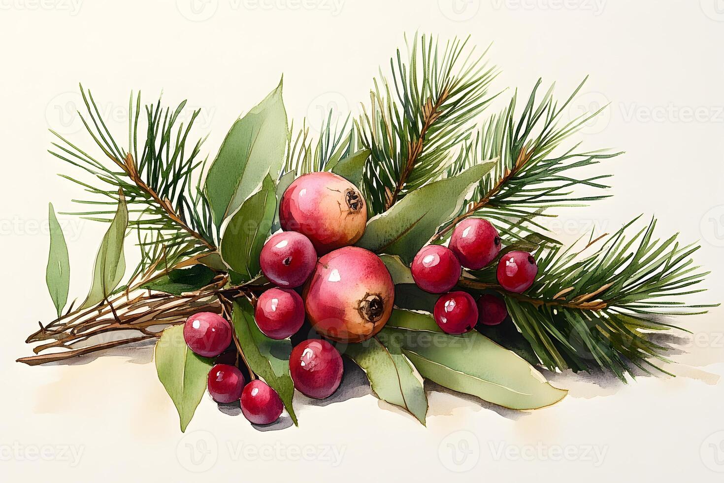 Festive Holiday Arrangement with Pine, Berries, and Pomegranates - Perfect for Seasonal Designs photo