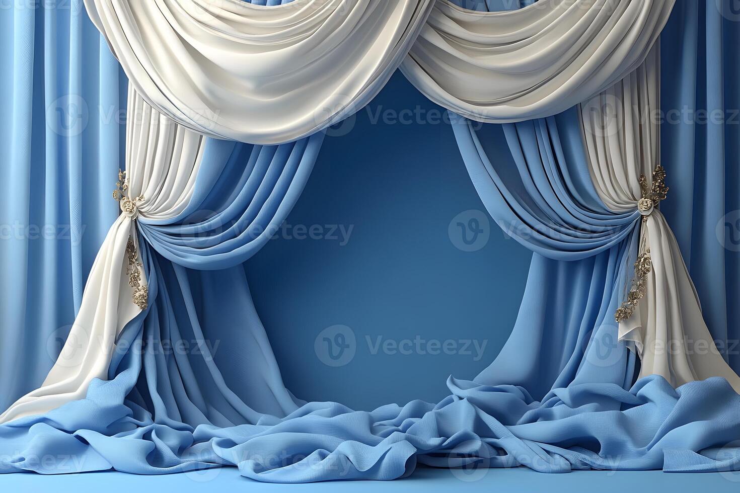 Elegant Draped Curtains on Blue Backdrop for Theatrical and Interior Design photo